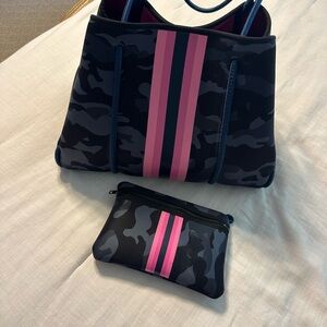Haute Shore Camouflage Tote Bag with Pink Stripes